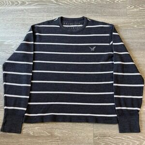 American Eagle Vintage Fit Thermal Long Sleeve Shirt Gray Striped Large Skater